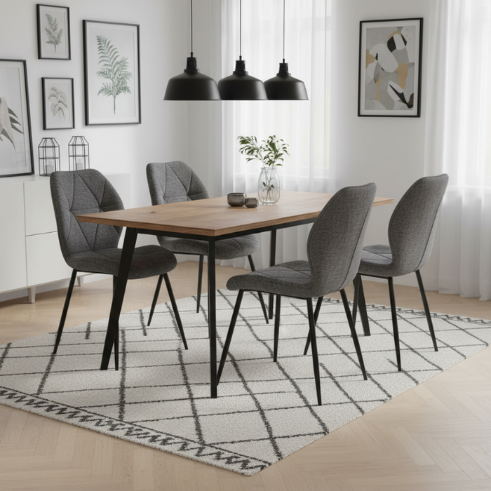 Milan – Eetkamerstoel met geometrisch stiksel en zwart metalen poten