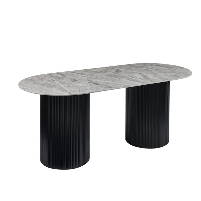 Erona - Ovale Eettafel met Geribde Zuilpoten