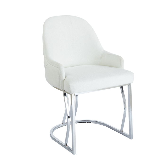 Giovanna | Luxe Bouclé Eetkamerstoel met Verchroomd of Goudkleurig Onderstel