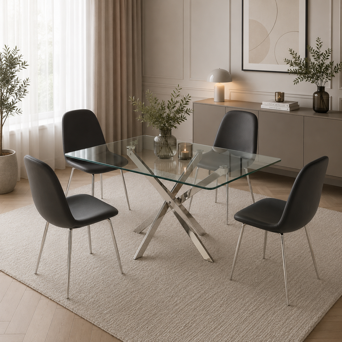OLIVIA DT-034 Dining Table 160 Clear Glass – Silver