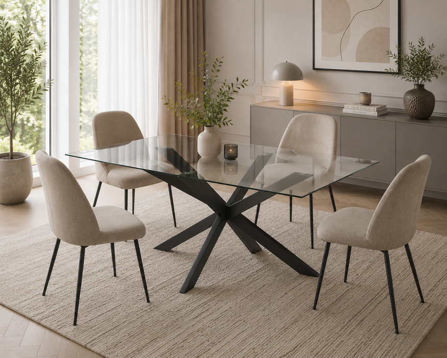 SPIKE DT-012 BLACLK DINING TABLE CLEAR GLASS&nbsp;