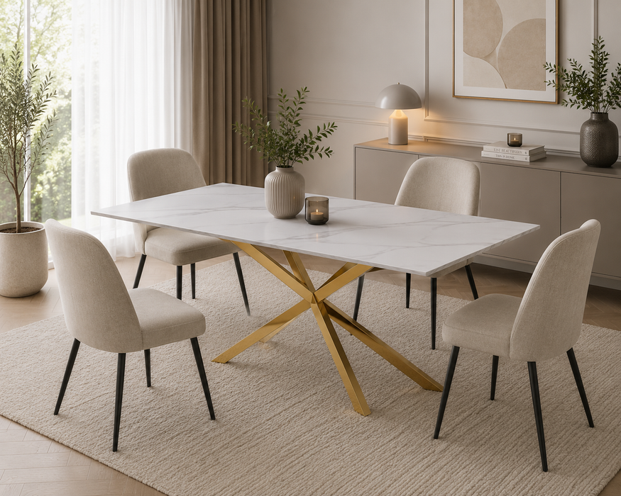 SPIKE DT-012 Dining Table White Marble Glass – Gold