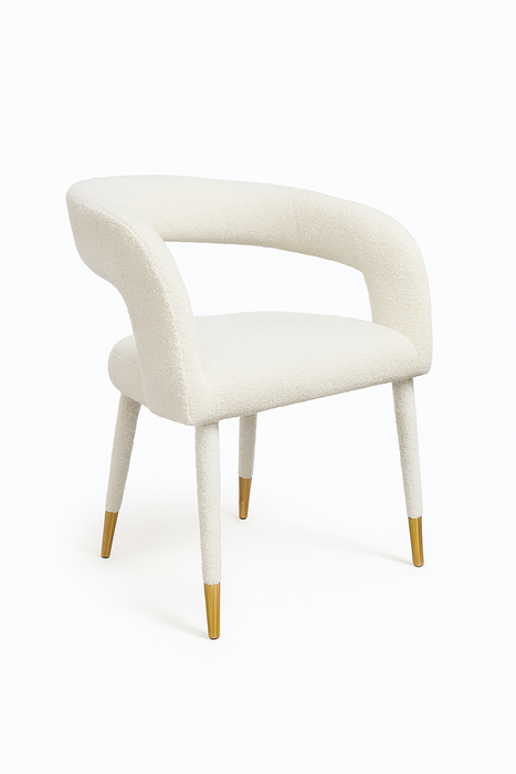 Lunetta – Bouclé eetkamerstoel met open rug en gouden details