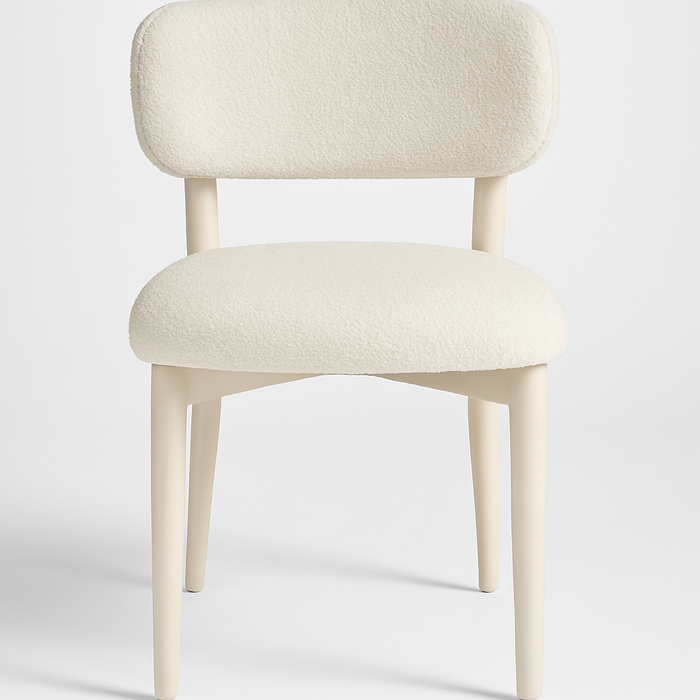 Retro Designstoel – Bouclé Stof Houten Onderstel (Crème, Zwart of Bruin)