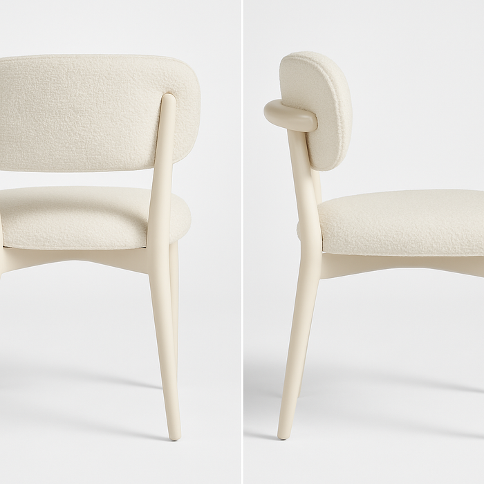 Retro Designstoel – Bouclé Stof Houten Onderstel (Crème, Zwart of Bruin)