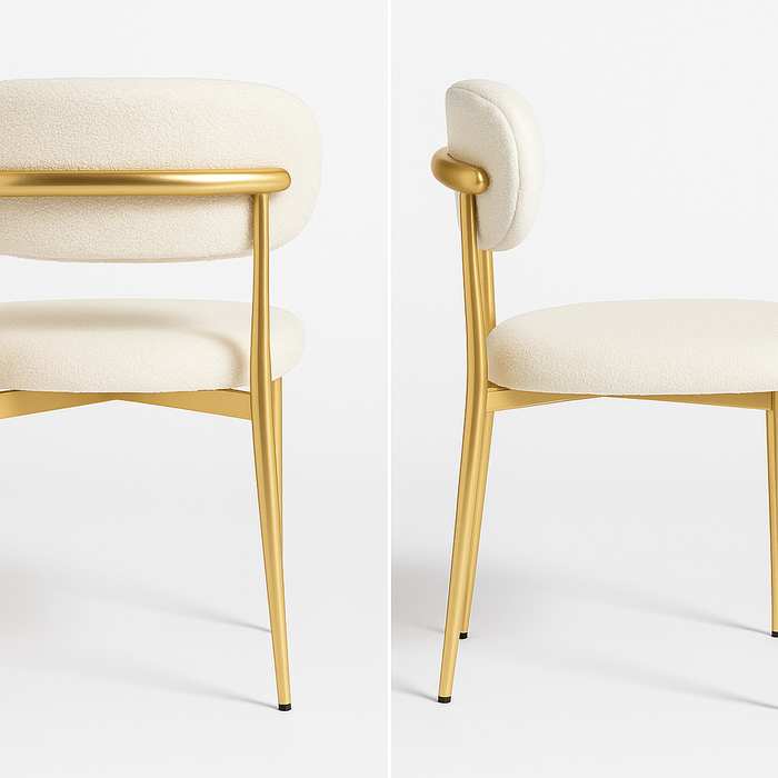 Elegante Designstoel – Bouclé Crème met Gouden Frame