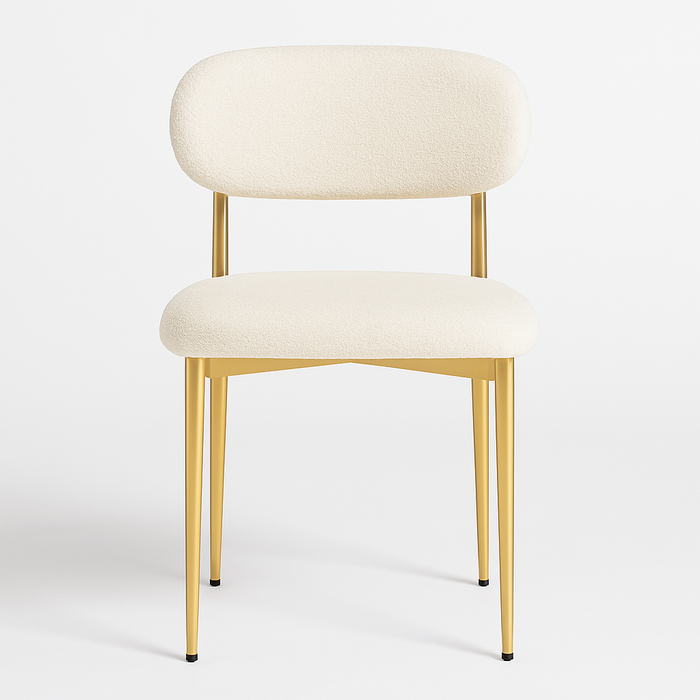 Elegante Designstoel – Bouclé Crème met Gouden Frame