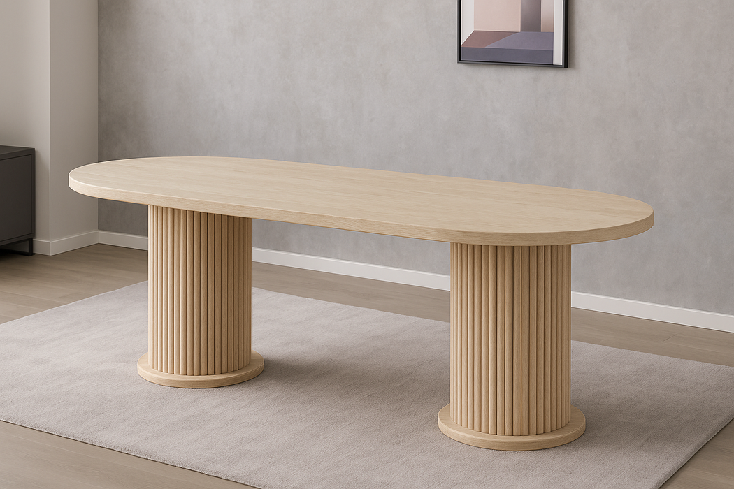 Travertin Eettafel – Ovale Elegantie in Natuursteen (200 x 100 cm)