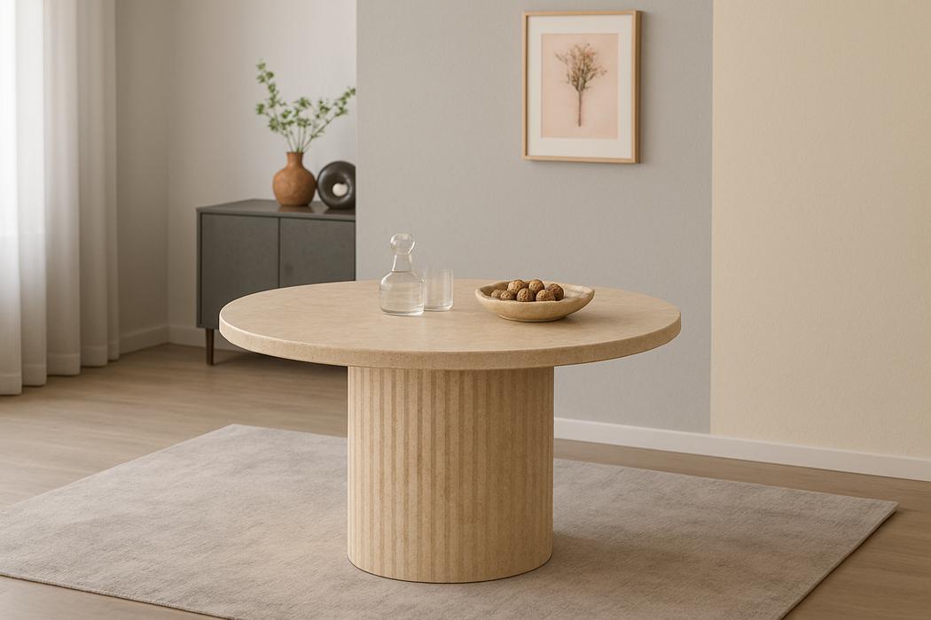 Ronde Travertin Eettafel – Natuurlijke Elegant (Ø135 cm)