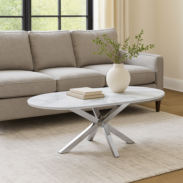 Cavallo – Keramische salontafel met marmerlook en RVS onderstel