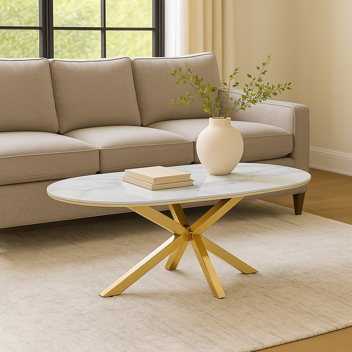 Cavallo – Keramische salontafel met marmerlook en RVS onderstel