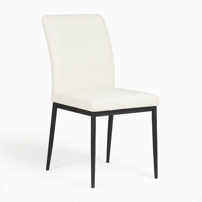 Renzo – Eetkamerstoel met bouclé bekleding en zwart metalen poten