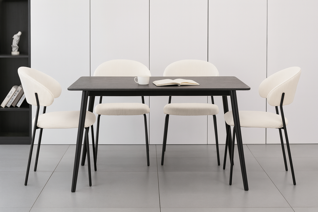 Linea – Moderne Eetkamerstoel in Ribstof Crème