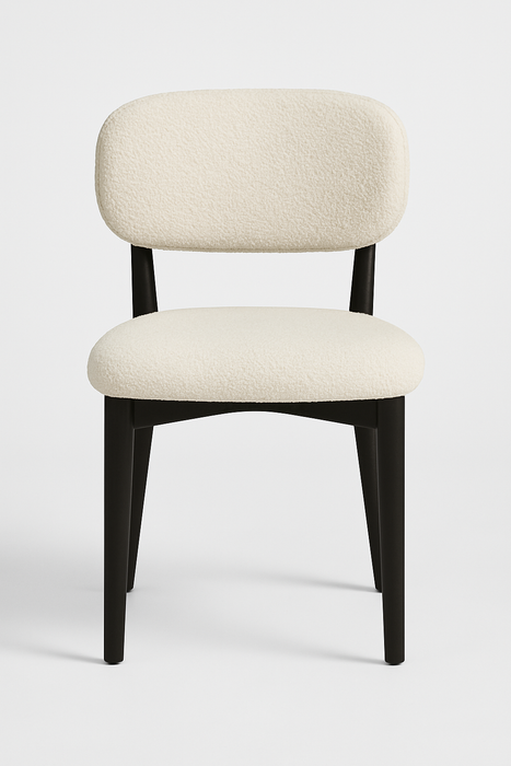 Retro Designstoel – Bouclé Stof Houten Onderstel (Crème, Zwart of Bruin)