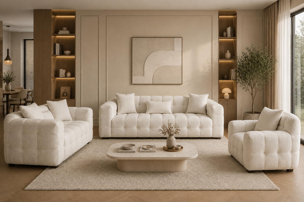 3-delige Luxe Bankenset in Crèmekleur – Elegant Comfort voor het Hele Gezin
