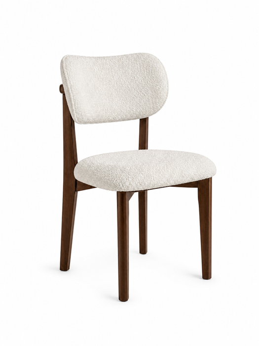 Retro Designstoel – Bouclé Stof Houten Onderstel