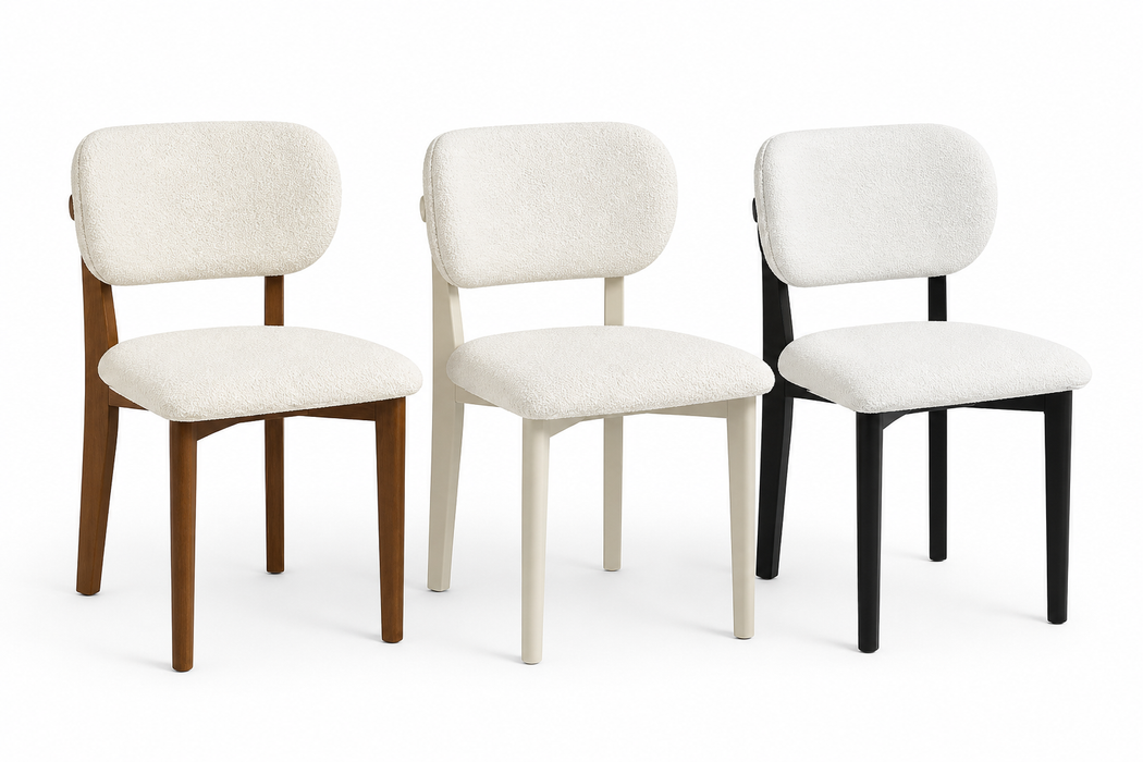 Retro Designstoel – Bouclé Stof Houten Onderstel