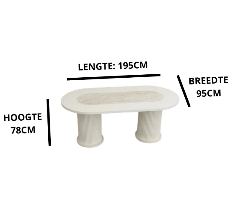 Safir eettafel travertin top met zwarte poten