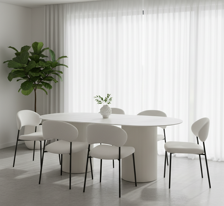 Erona - Ovale Eettafel met Geribde Zuilpoten