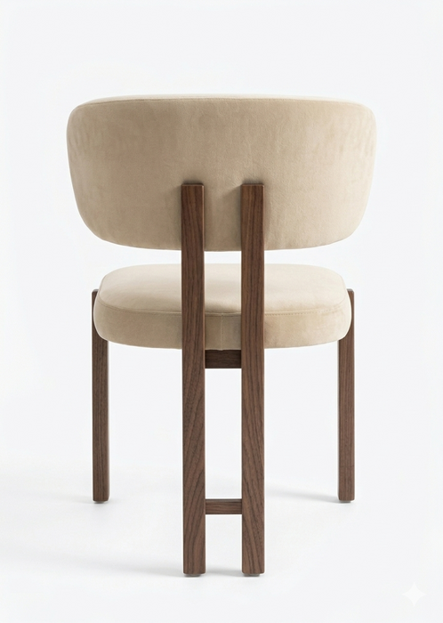Niva - Velvet cream Stoffen Eetkamerstoel met Massief Houten Frame