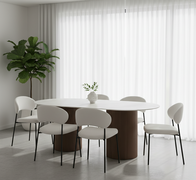 Erona - Ovale Eettafel met Geribde Zuilpoten