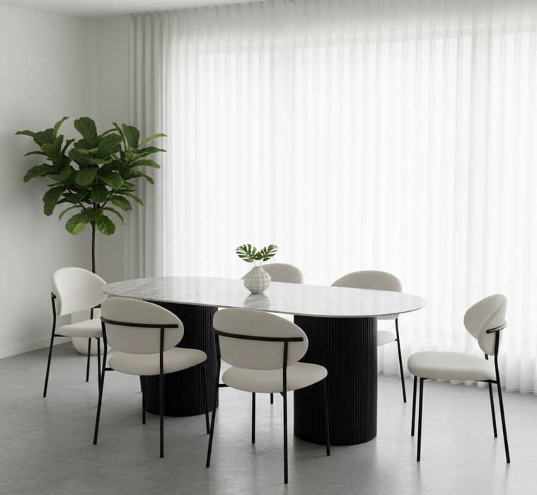 Erona - Ovale Eettafel met Geribde Zuilpoten