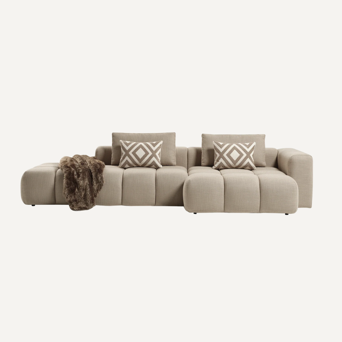 Paris Modulaire Lounge Sofa – 330 x 62 x 150 cm – Beige Structuurstof met Blokdesign