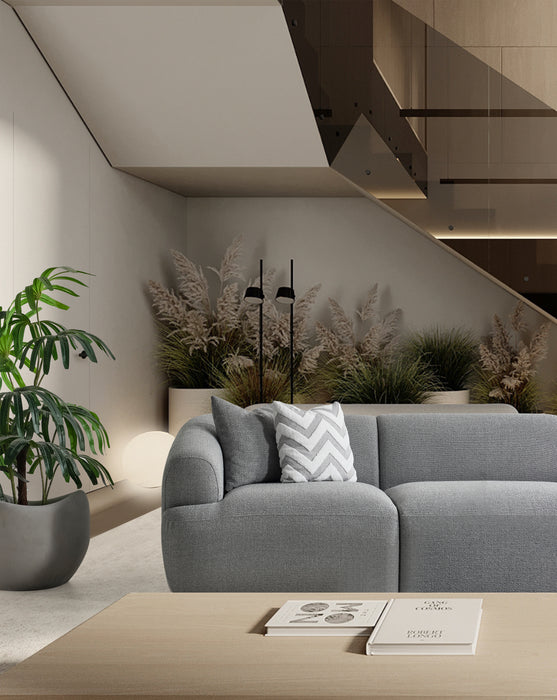 Porto Hoekbank – 290 x 70 x 140 cm – Moderne Bouclé in Zachtgrijs