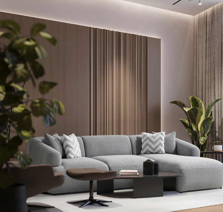 Porto Hoekbank – 290 x 70 x 140 cm – Moderne Bouclé in Zachtgrijs