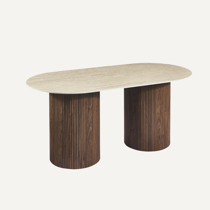 Erona - Ovale Eettafel met Geribde Zuilpoten