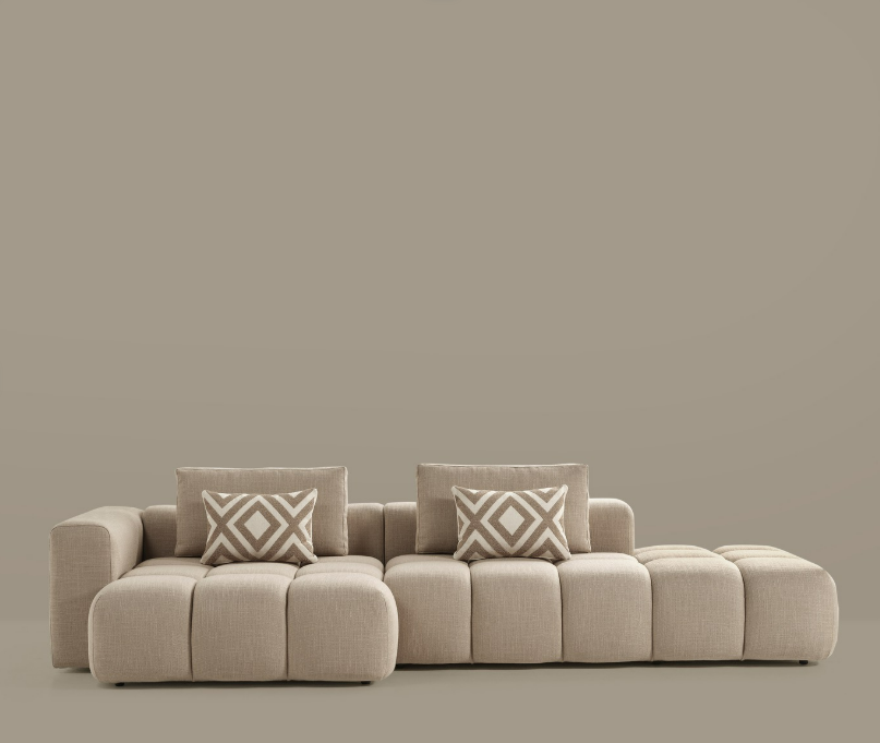 Paris Modulaire Lounge Sofa – 330 x 62 x 150 cm – Beige Structuurstof met Blokdesign