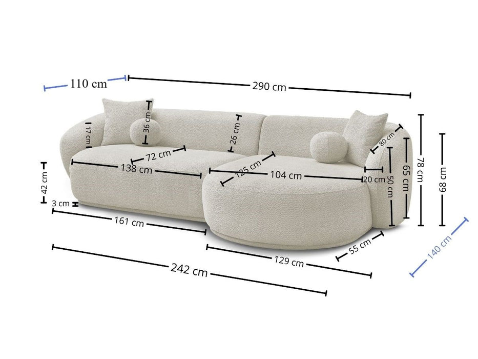 Oslo Sofa Rond – 290 x 76 x 140 cm – Beige Bouclé met Organische Vorm