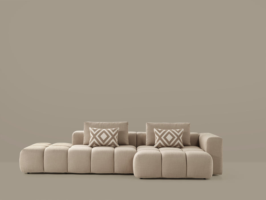Paris Modulaire Lounge Sofa – 330 x 62 x 150 cm – Beige Structuurstof met Blokdesign