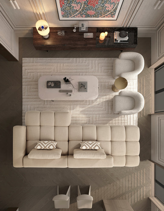 Paris Modulaire Lounge Sofa – 330 x 62 x 150 cm – Beige Structuurstof met Blokdesign