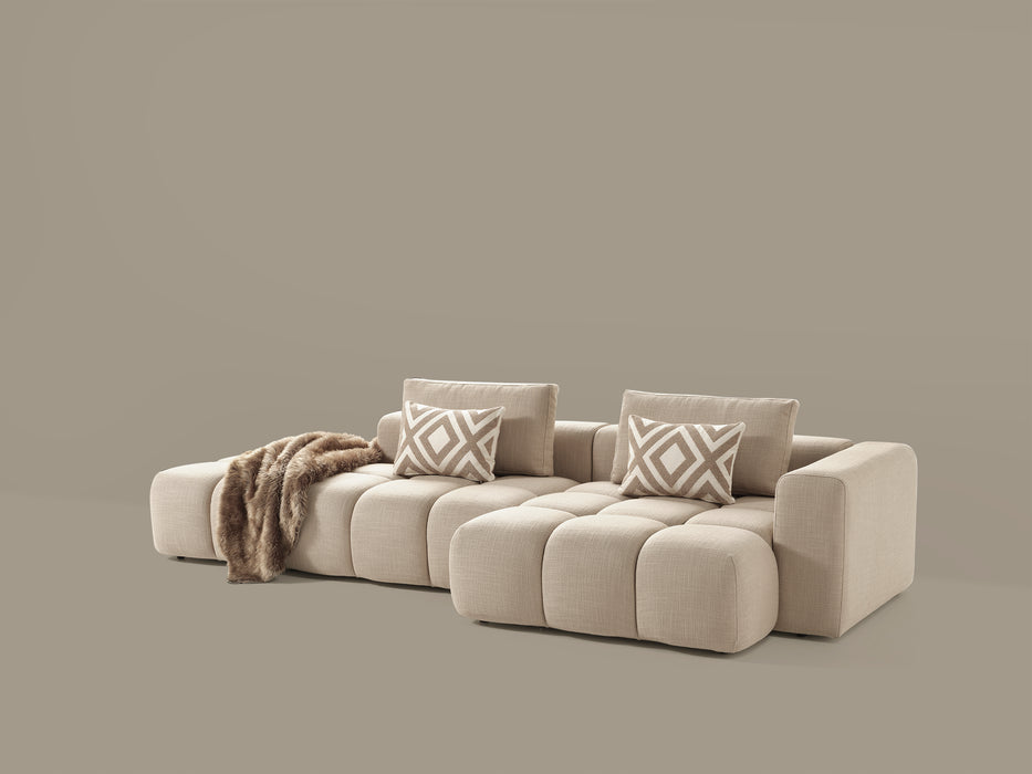 Paris Modulaire Lounge Sofa – 330 x 62 x 150 cm – Beige Structuurstof met Blokdesign