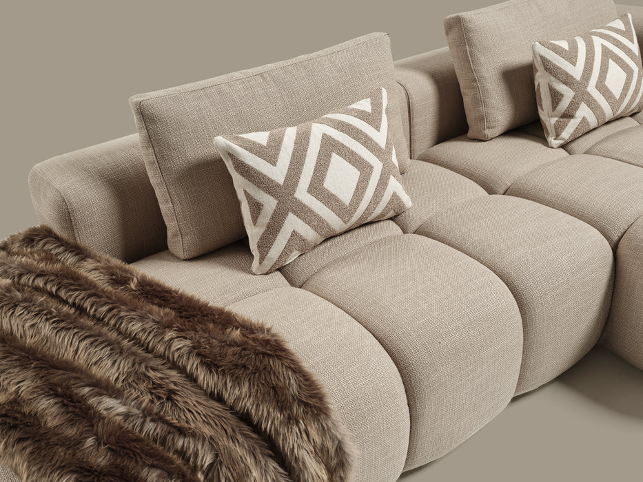 Paris Modulaire Lounge Sofa – 330 x 62 x 150 cm – Beige Structuurstof met Blokdesign