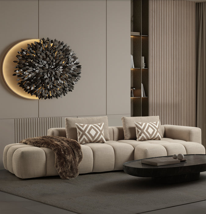 Paris Modulaire Lounge Sofa – 330 x 62 x 150 cm – Beige Structuurstof met Blokdesign