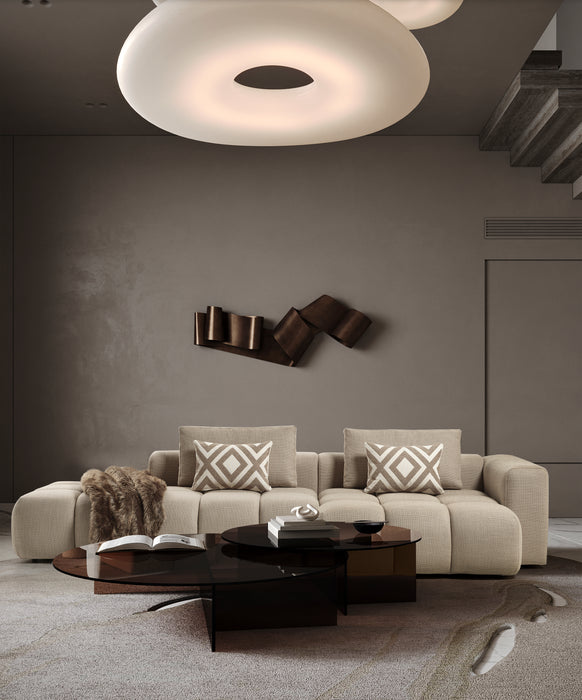 Paris Modulaire Lounge Sofa – 330 x 62 x 150 cm – Beige Structuurstof met Blokdesign