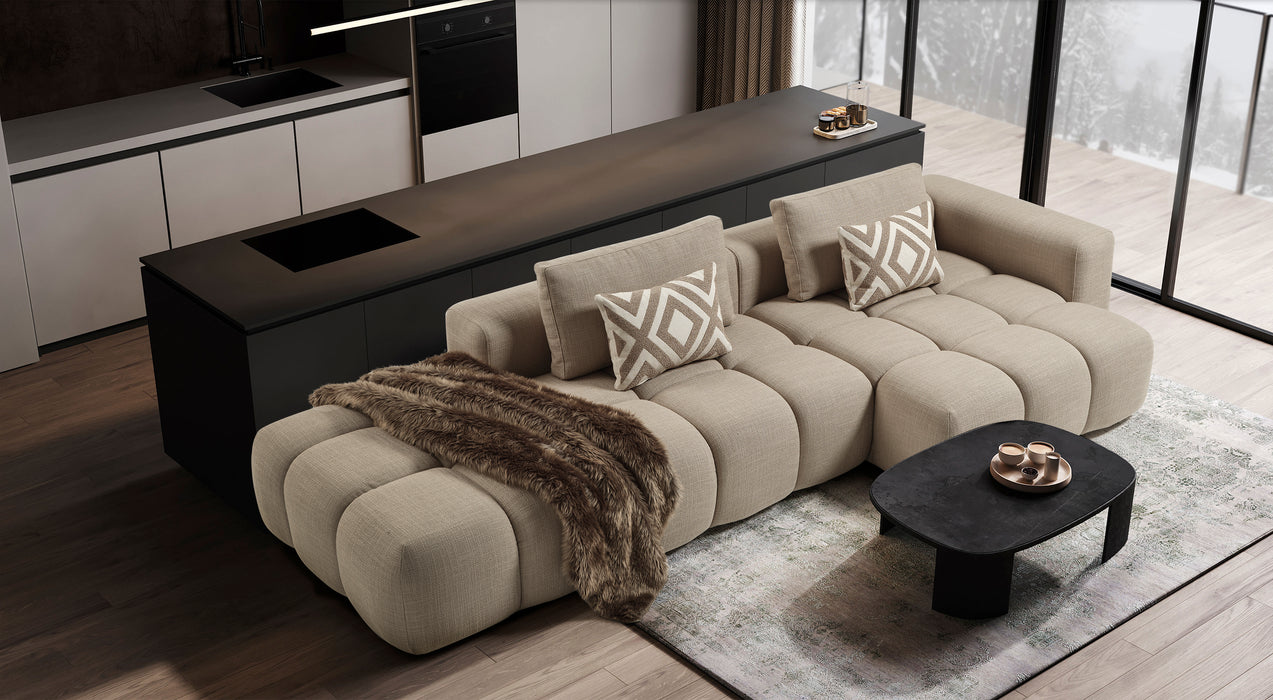 Paris Modulaire Lounge Sofa – 330 x 62 x 150 cm – Beige Structuurstof met Blokdesign
