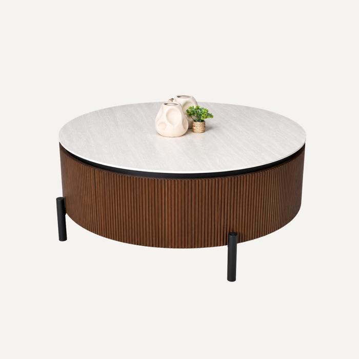 Aqua CT Brown Salontafel – Ø100 cm – Beige Keramisch Blad