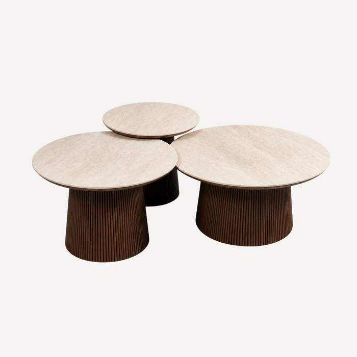 Aqua CT Brown – Set van 3 Salontafels – Beige Keramisch Blad
