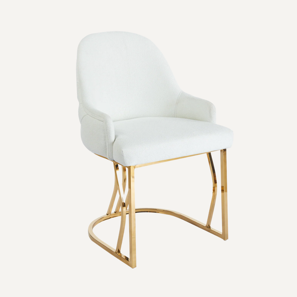 Giovanna | Luxe Bouclé Eetkamerstoel met Verchroomd of Goudkleurig Onderstel