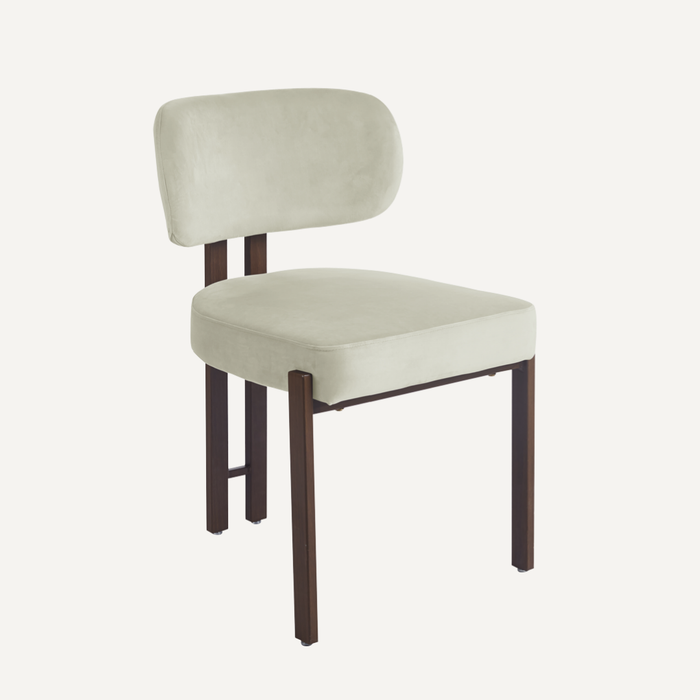 Niva - Velvet cream Stoffen Eetkamerstoel met Massief Houten Frame