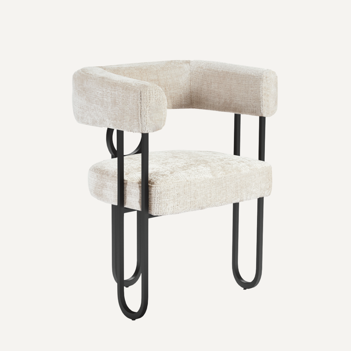 Arca Design Stoel – Industrieel Bouclé & Zwart Staal